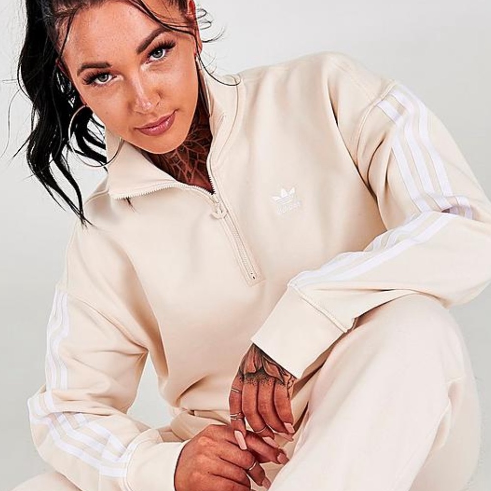 Women’s cream colored adidas originals comfy quarter zip sweater